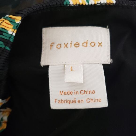 Foxiedox Women's Anemone Black Floral Mixed Print Long Sleeve Mini Dress L smock - Picture 4 of 9